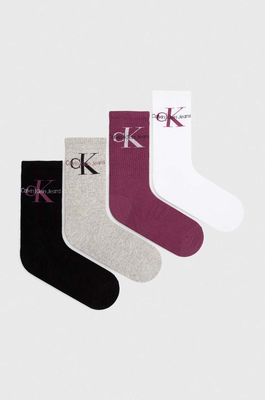 Ponožky Calvin Klein Jeans 4-pack dámské, fialová barva - fialová - 66 % Bavlna