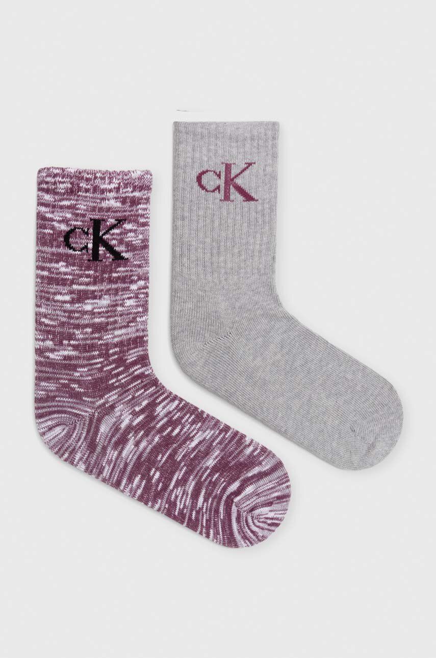Ponožky Calvin Klein Jeans 2-pack dámské, fialová barva - fialová - Materiál č. 1: 84 % Bavlna