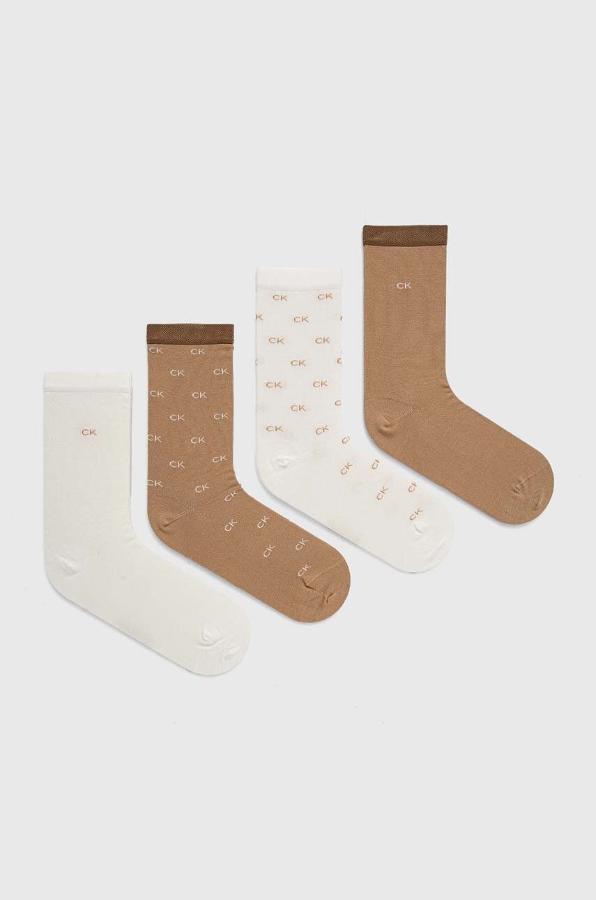 Ponožky Calvin Klein 4-pack dámské, hnědá barva - hnědá - Svršek: 63 % Bavlna