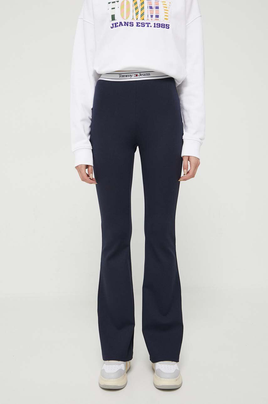 Tommy Jeans Pantaloni Femei, Culoarea Albastru Marin, Evazati, High Waist