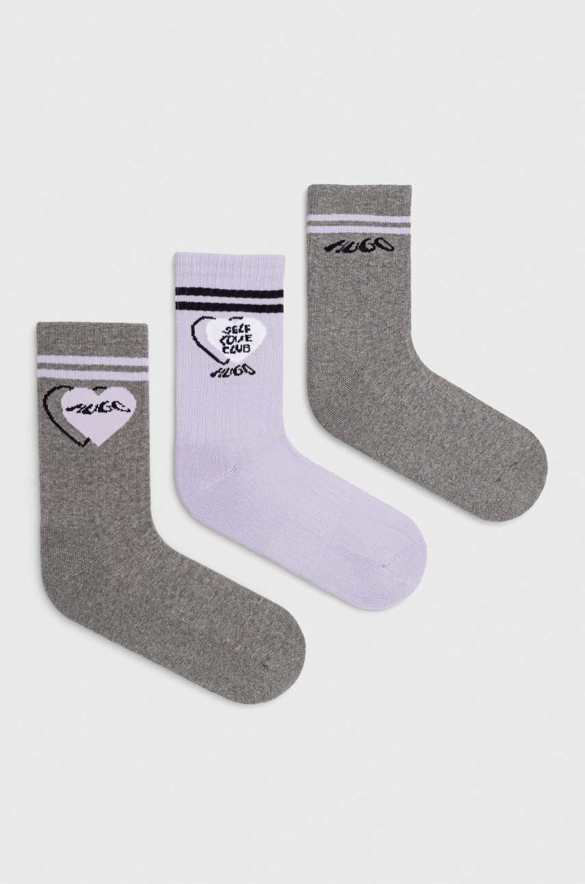 Levně Ponožky HUGO 3-pack dámské, šedá barva
