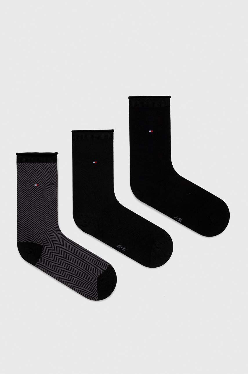 Levně Ponožky Tommy Hilfiger 3-pack dámské, černá barva