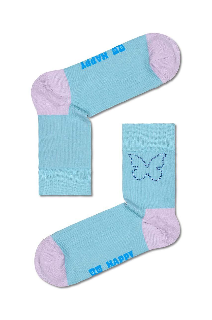 Ponožky Happy Socks Butterfly Rhinestone 1/2 Crew dámské - modrá - 86 % Bavlna