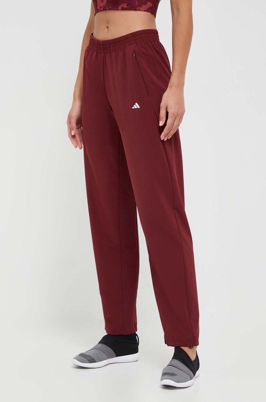 adidas pantaloni de antrenament culoarea bordo, neted