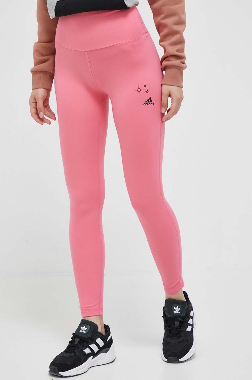 Levně Legíny adidas dámské, růžová barva, s potiskem