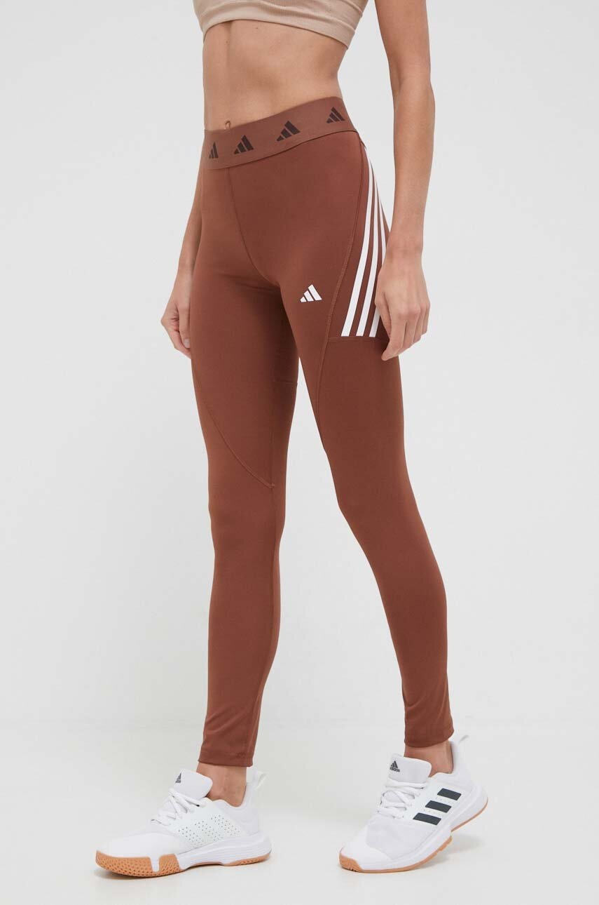 adidas Performance leggins de antrenament Techfit Hyperglam culoarea maro, cu imprimeu