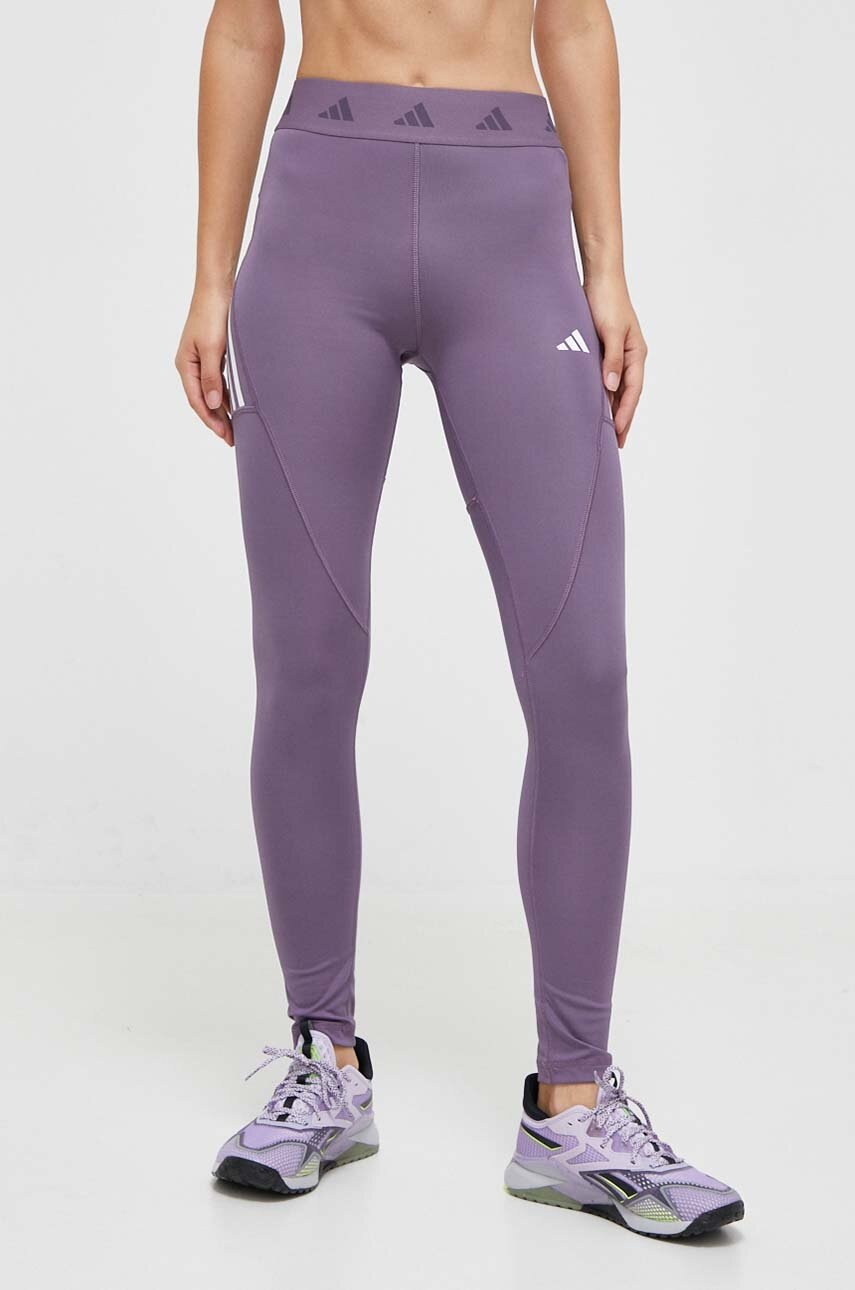 adidas Performance leggins de antrenament Techfit Hyperglam culoarea violet, cu imprimeu