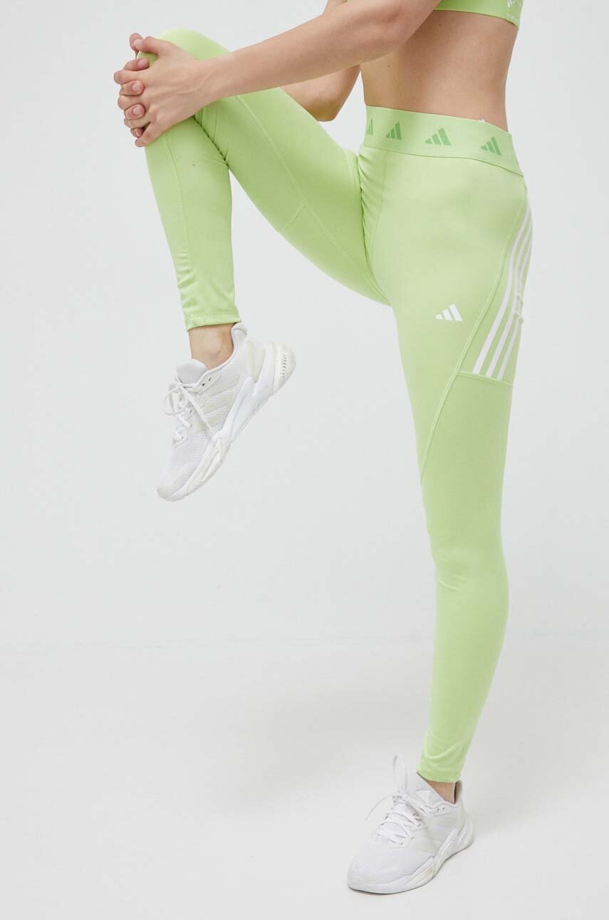 Levně Tréninkové legíny adidas Performance Techfit Hyperglam zelená barva, s potiskem