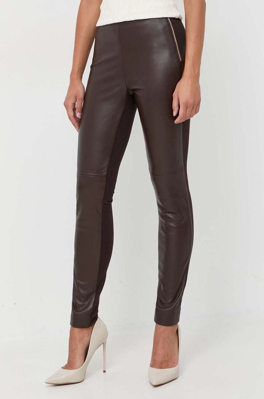 Kalhoty Marciano Guess dámské, hnědá barva, přiléhavé, high waist - hnědá - Podšívka: 94 % Polyester