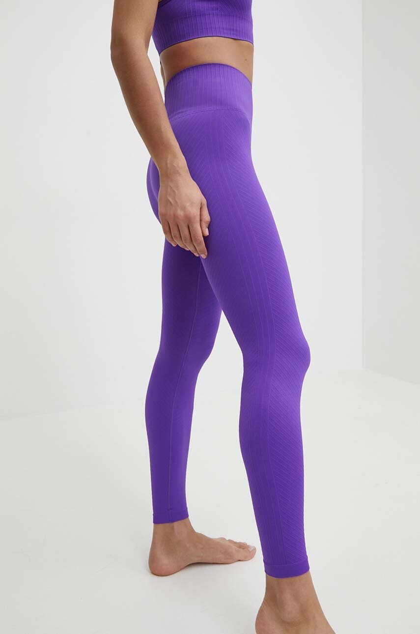 Casall jambiere de yoga Seamless Graphical Rib culoarea violet, neted