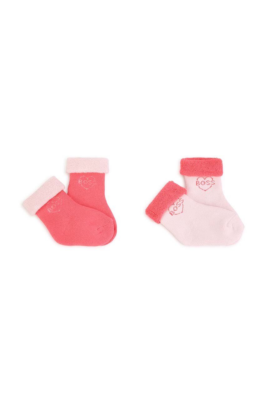Kojenecké ponožky BOSS 2-pack růžová barva - růžová -  87 % Bavlna