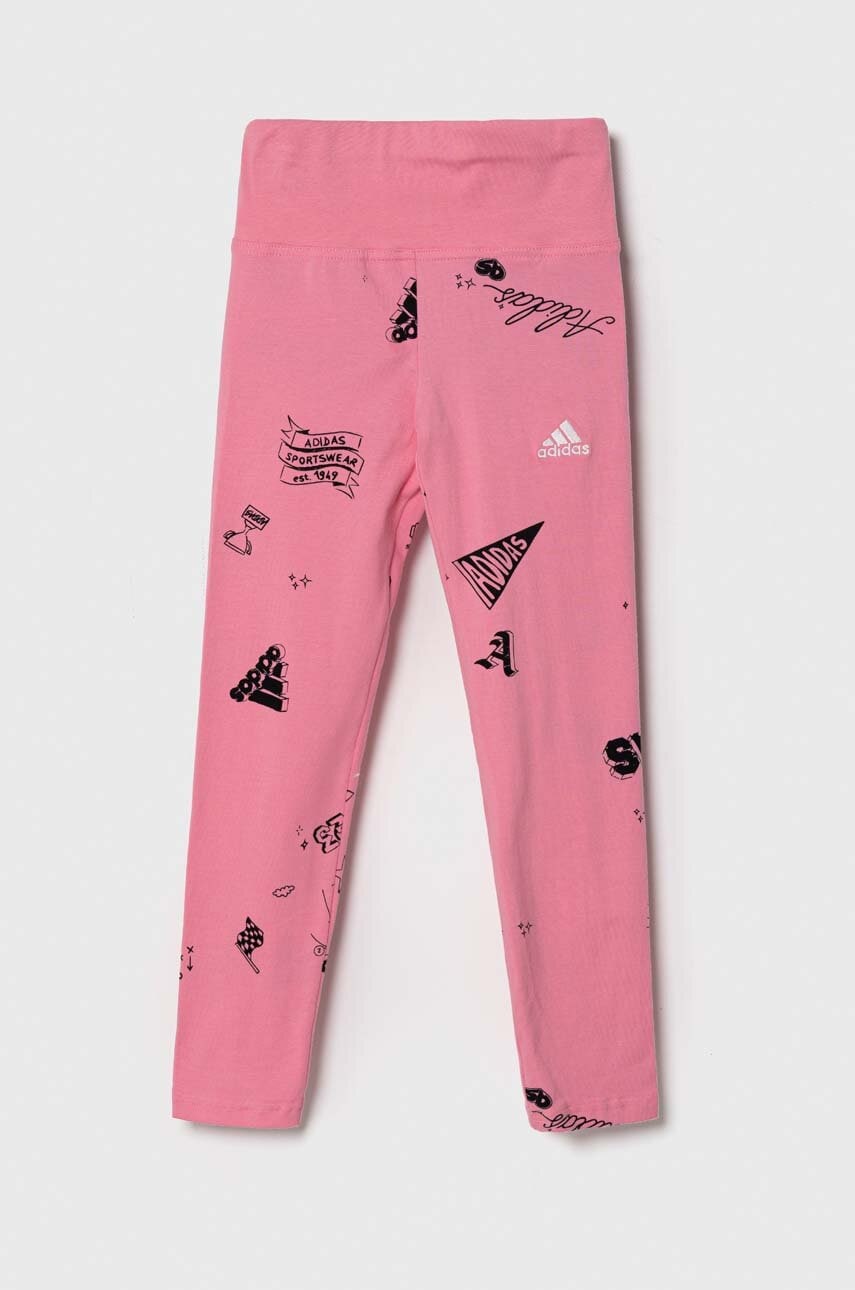 Levně Dětské legíny adidas JG BLUV Q3 TIGH růžová barva, vzorované