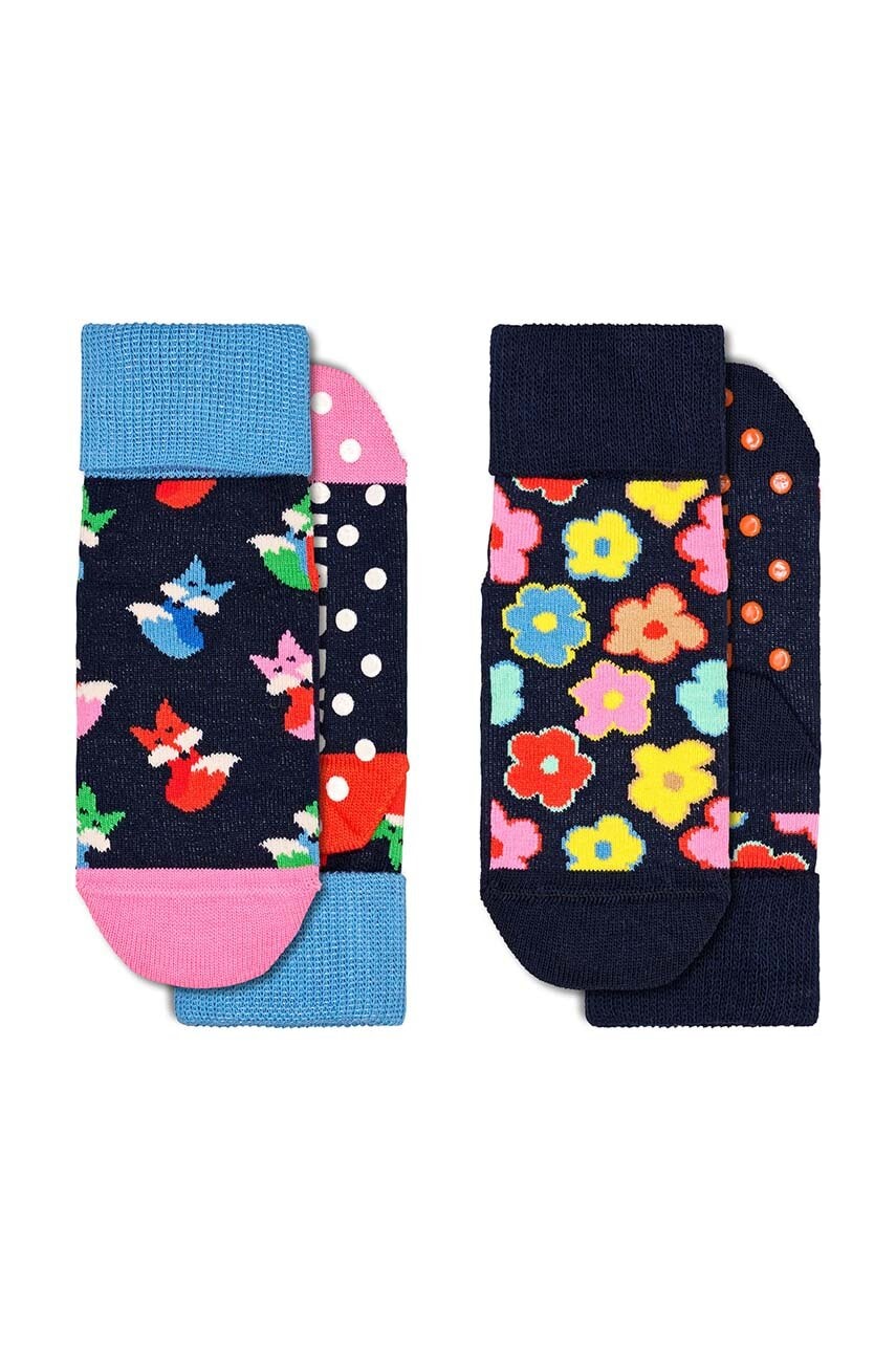 E-shop Dětské ponožky Happy Socks Antislip Fox & Flower 2-pack tmavomodrá barva