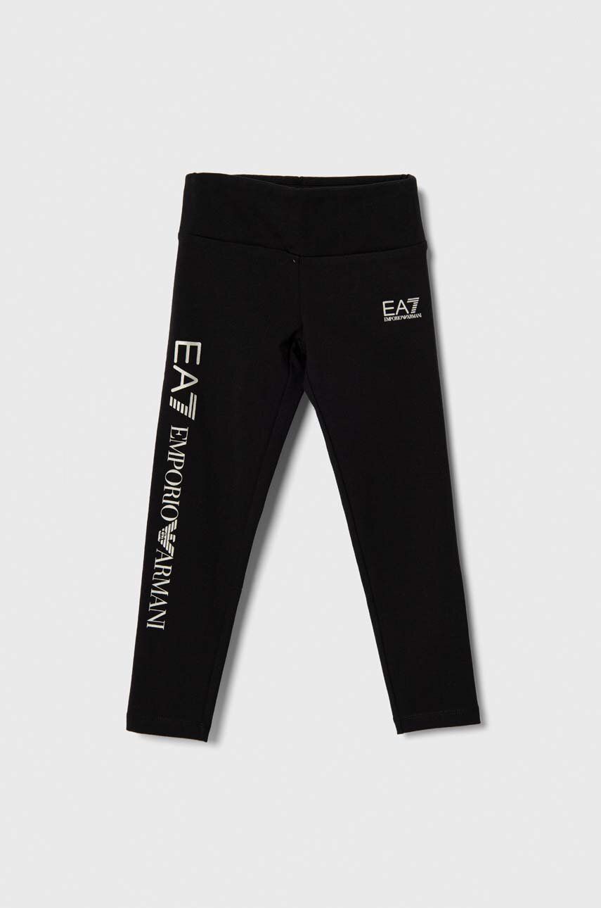 EA7 Emporio Armani leggins copii culoarea negru, cu imprimeu