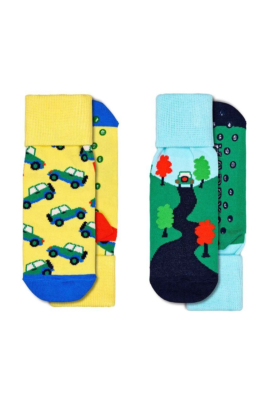 Happy Socks sosete copii Antislip Into The Wild Sock 2-pack culoarea galben