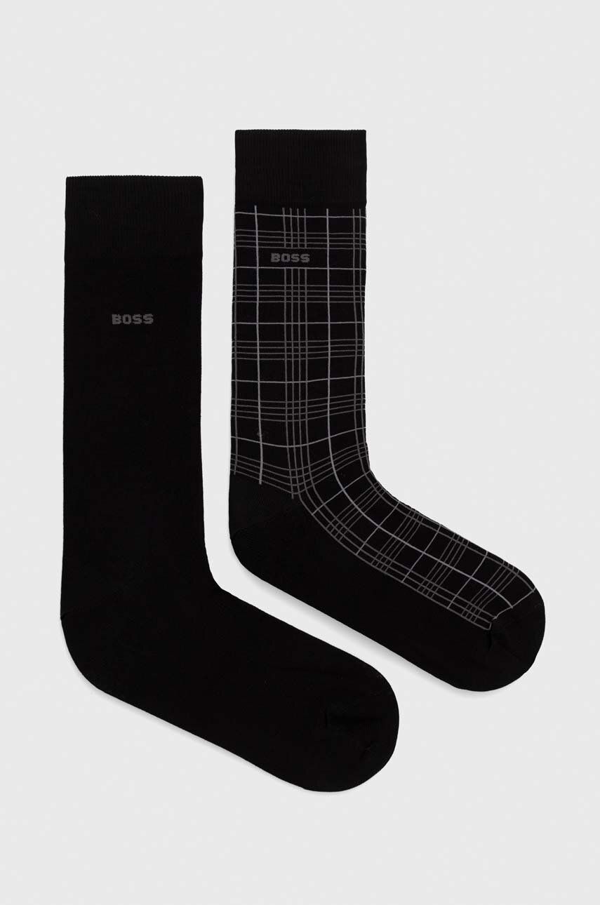 Levně Ponožky BOSS 2-pack pánské, černá barva