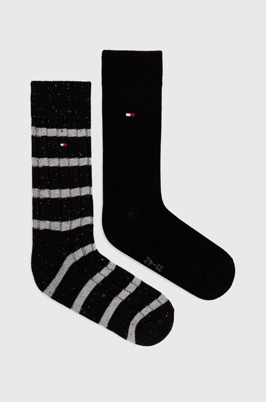 Levně Ponožky Tommy Hilfiger 2-pack pánské, černá barva