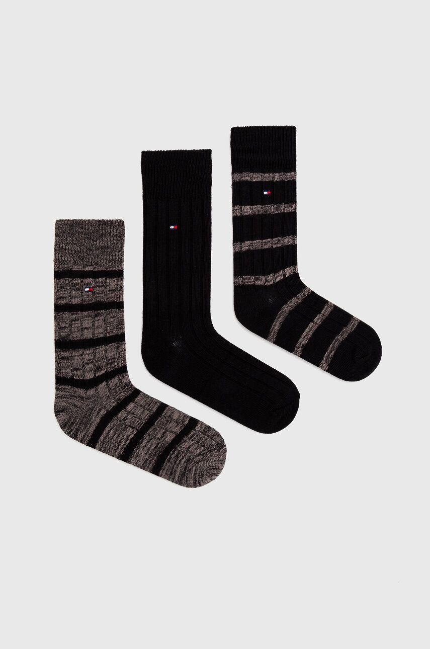 Levně Ponožky Tommy Hilfiger 3-pack pánské, černá barva