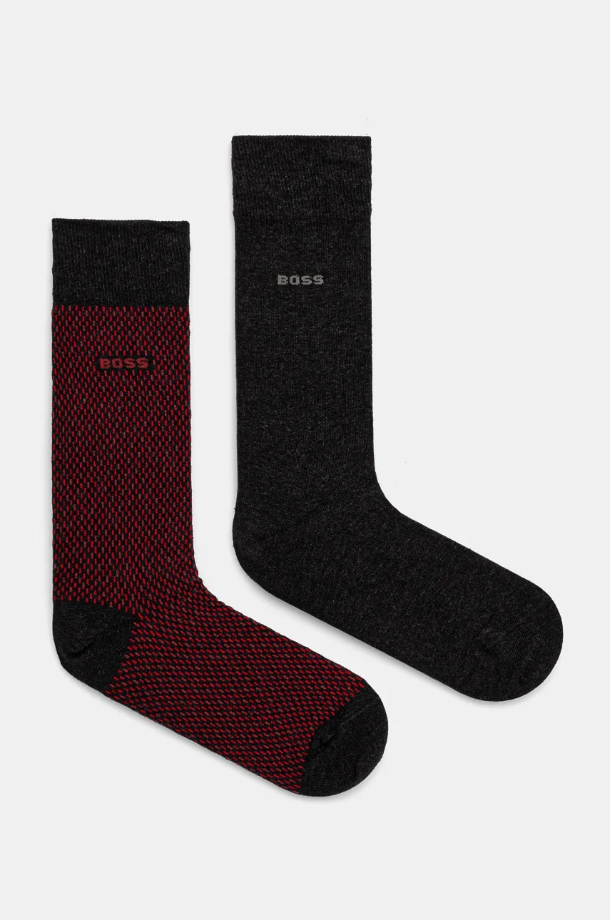 Levně Ponožky BOSS 2-pack pánské, šedá barva