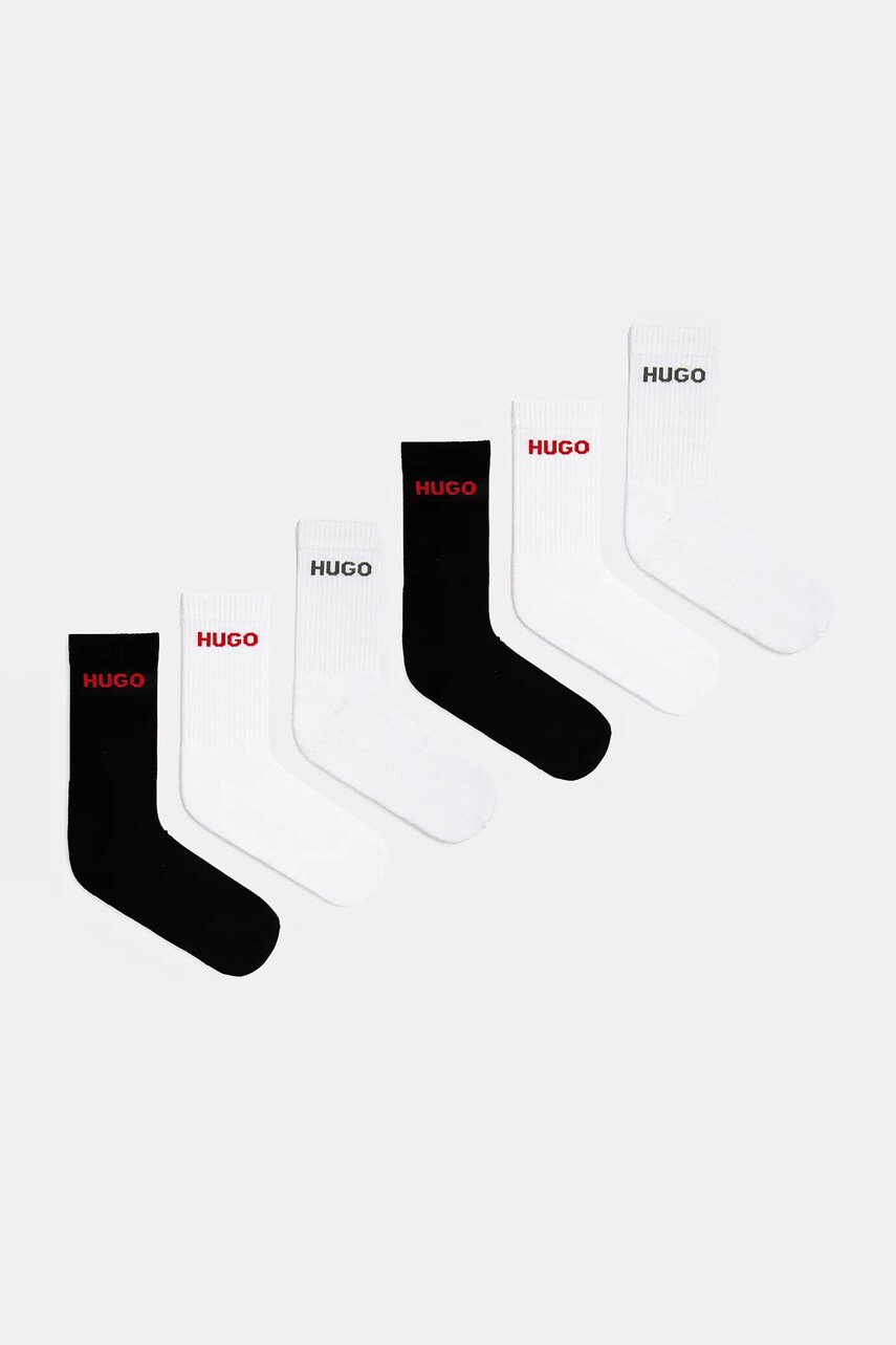 Levně Ponožky HUGO 6-pack pánské, bílá barva