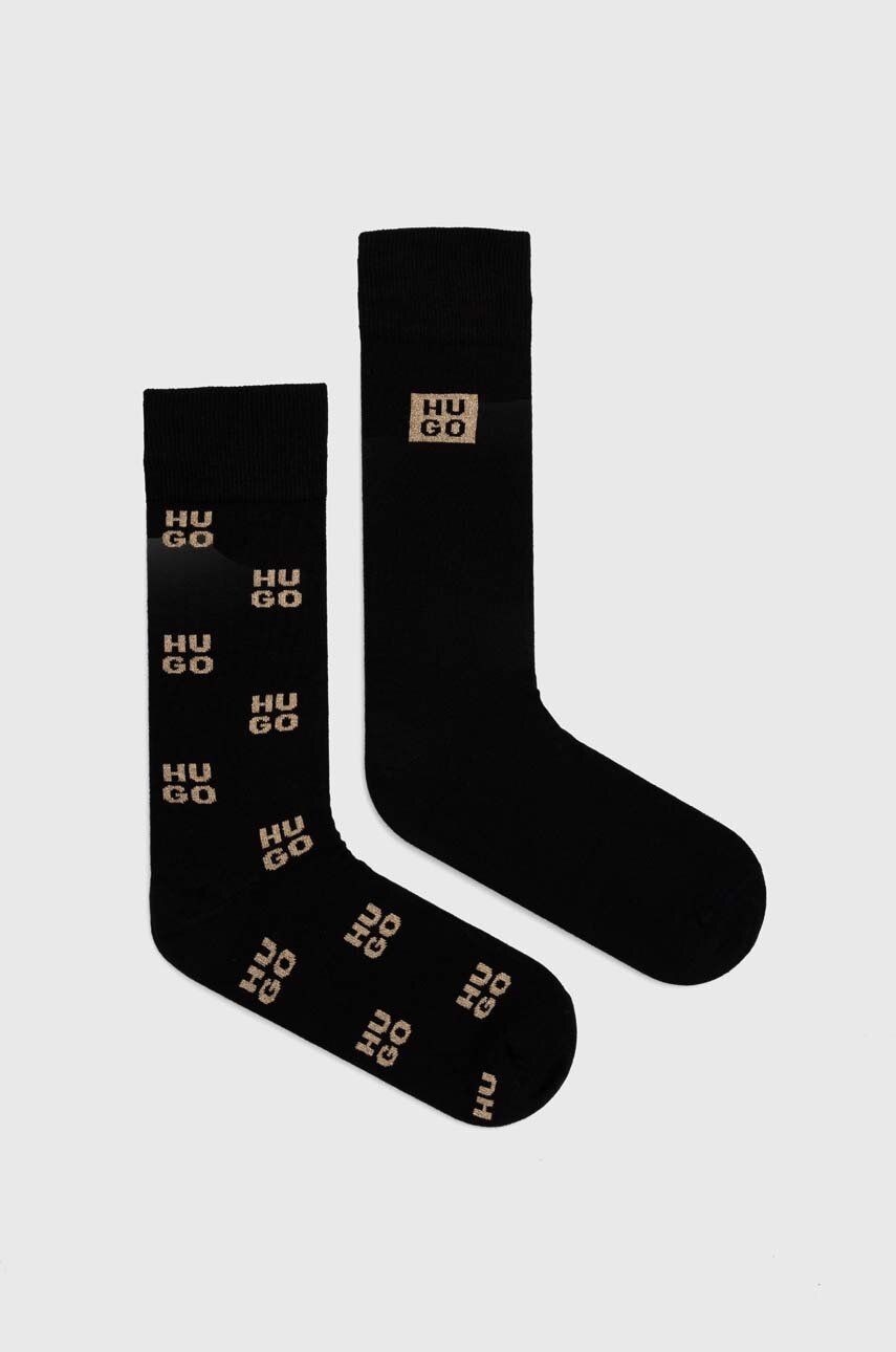 Levně Ponožky HUGO 2-pack pánské, černá barva