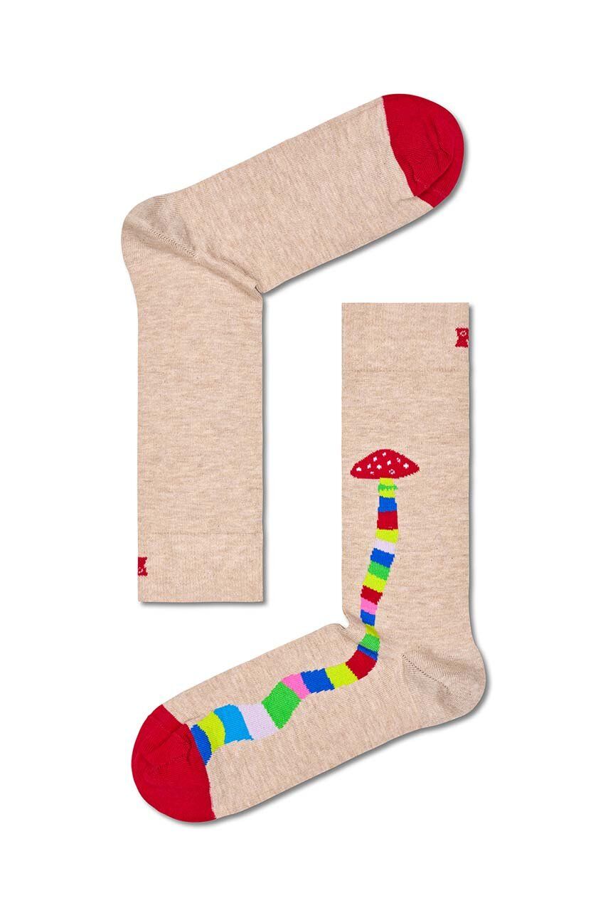 Ponožky Happy Socks Mushroom Sock béžová barva - béžová - 81 % Bavlna