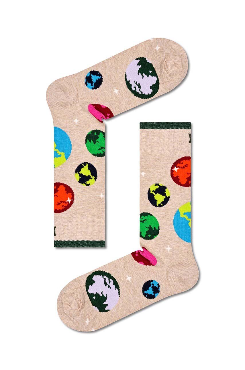 Ponožky Happy Socks Planet Earth Sock béžová barva - béžová - 86 % Bavlna