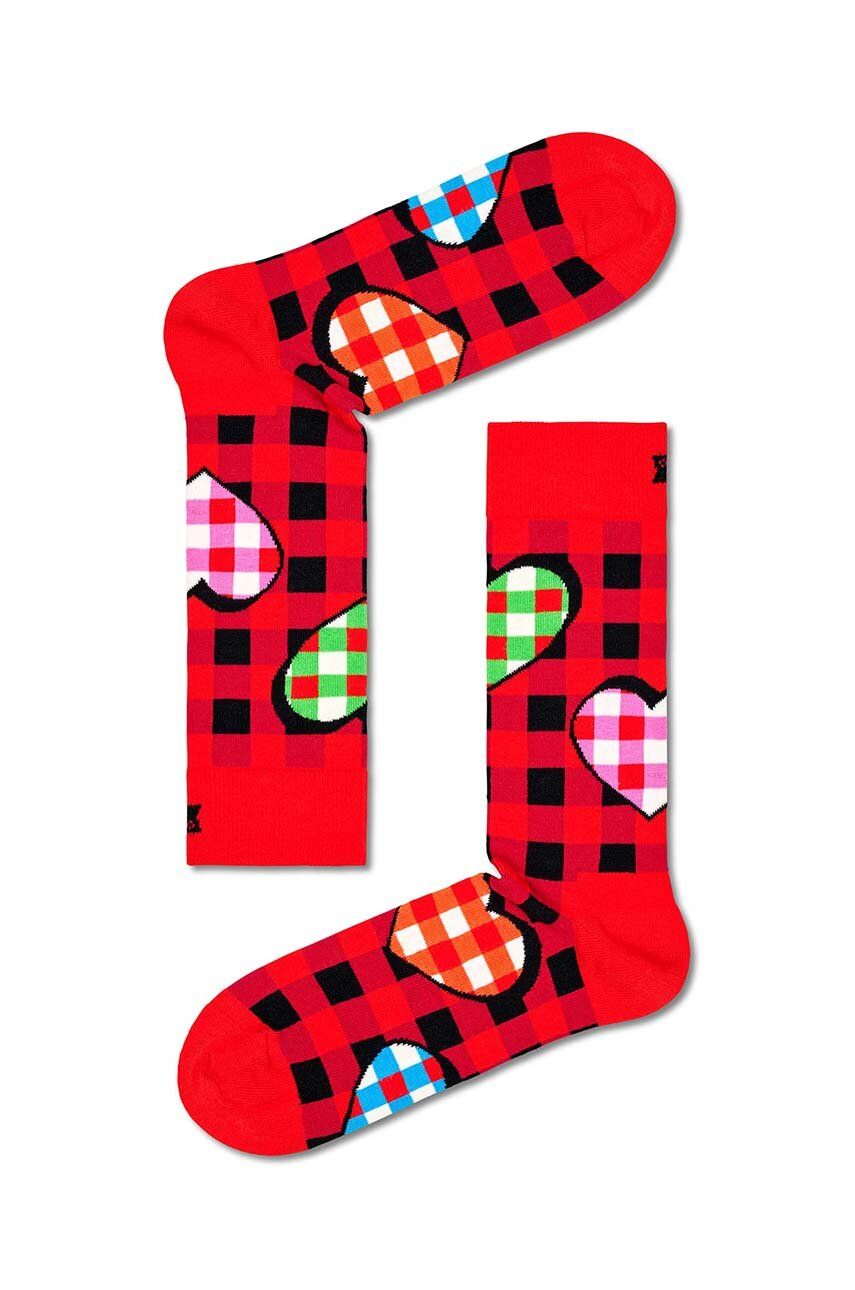 Happy Socks sosete Checked Heart Sock culoarea rosu