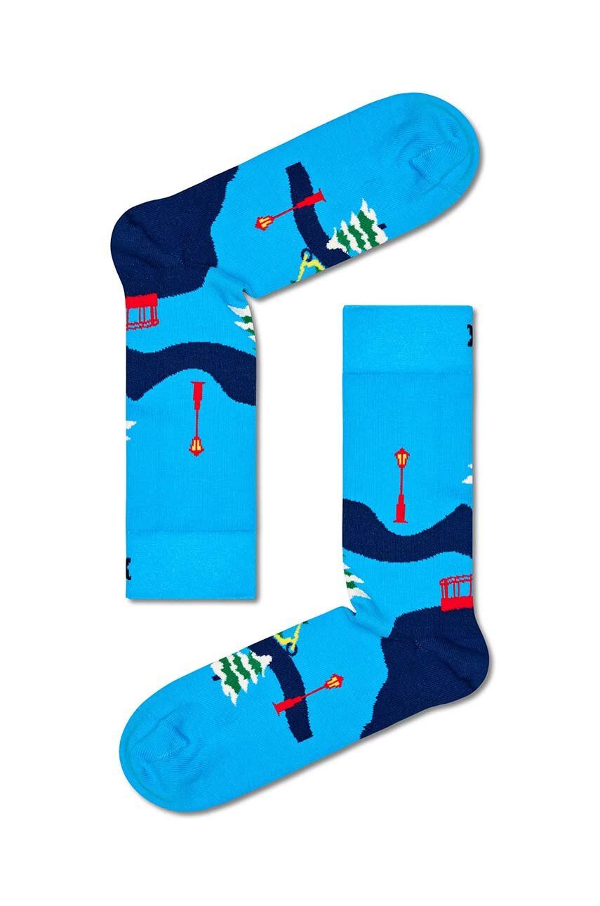 Ponožky Happy Socks Santa On The Way To Work Sock - modrá - 86 % Bavlna