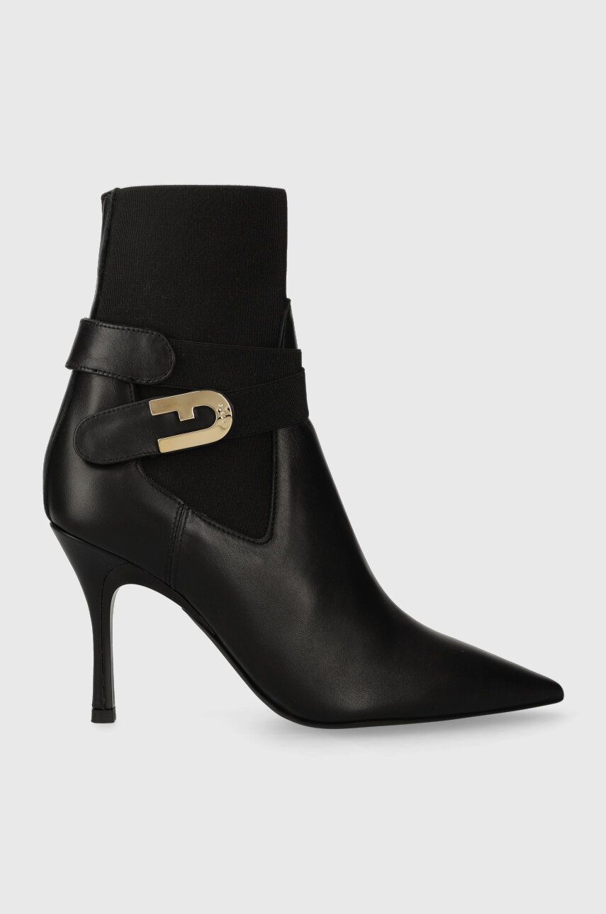 Kožené kotníkové boty Furla Sign dámské, černá barva, na podpatku, YG63SGN BX2164 O6000 - černá - 