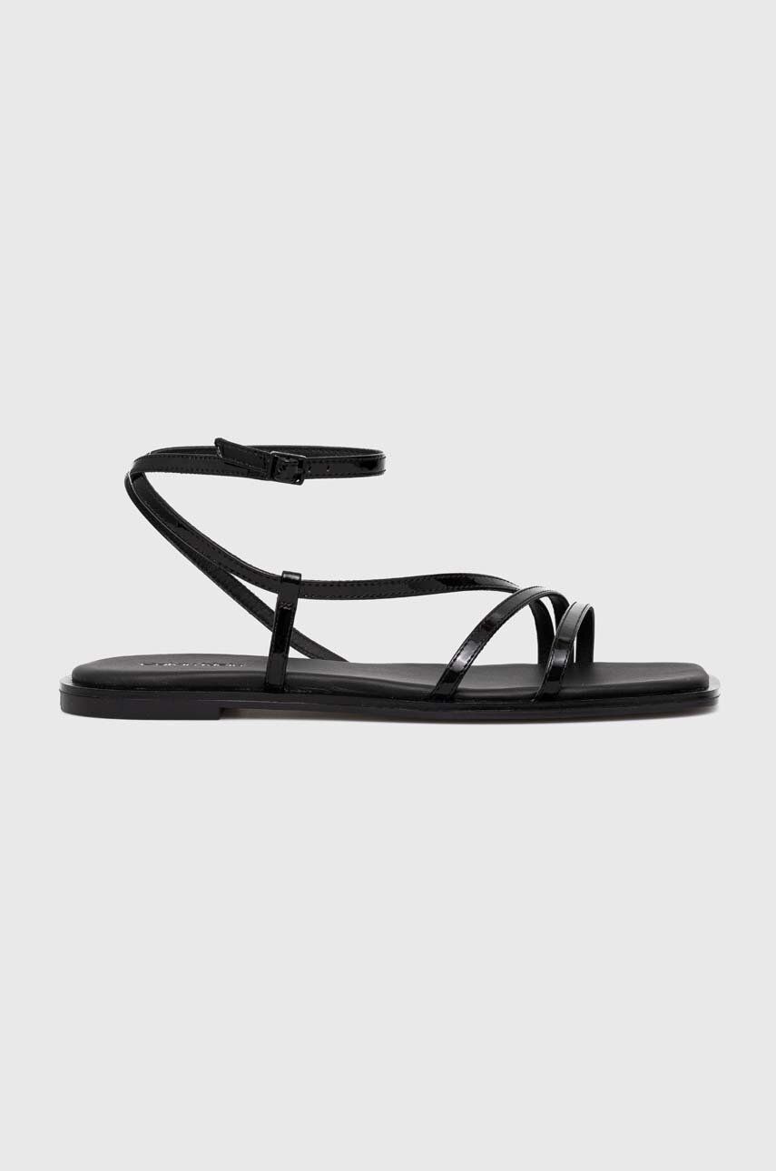 Levně Kožené sandály Calvin Klein SQUARED SANDAL dámské, černá barva, HW0HW01603