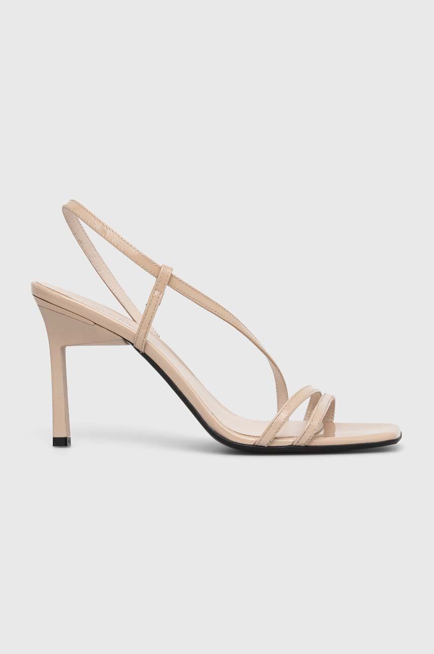 Kožené sandály Calvin Klein GEO STILETTO ASY SAN béžová barva, HW0HW01609 - béžová -  Svršek: L