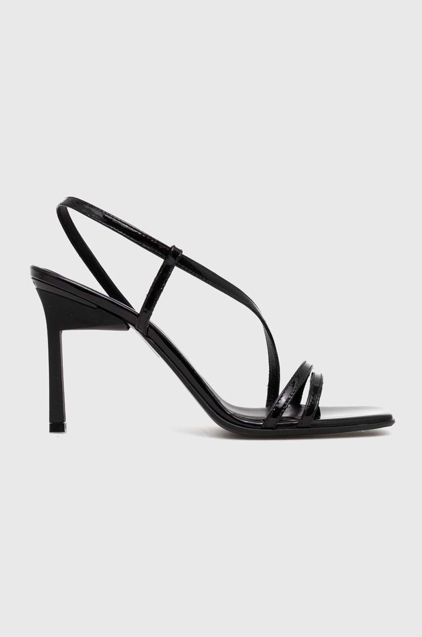 Levně Kožené sandály Calvin Klein GEO STILETTO ASY SAN černá barva, HW0HW01609