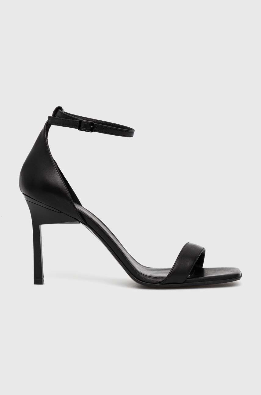 Kožené sandály Calvin Klein GEO STILETTO SANDAL černá barva, HW0HW01610