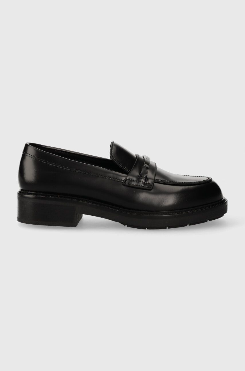 Mokasíny Calvin Klein RUBBER SOLE LOAFER W dámské, černá barva, na platformě, HW0HW01791