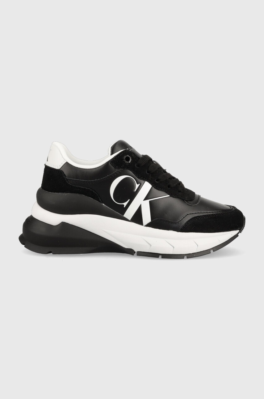 

Кожени маратонки Calvin Klein Jeans WEDGE RUNNER MIX LTH в черно YW0YW01099, Черен