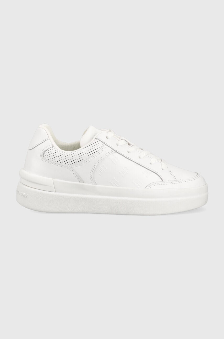 Kožené sneakers boty Tommy Hilfiger EMBOSSED COURT SNEAKER bílá barva, FW0FW07297 - bílá -  Svr