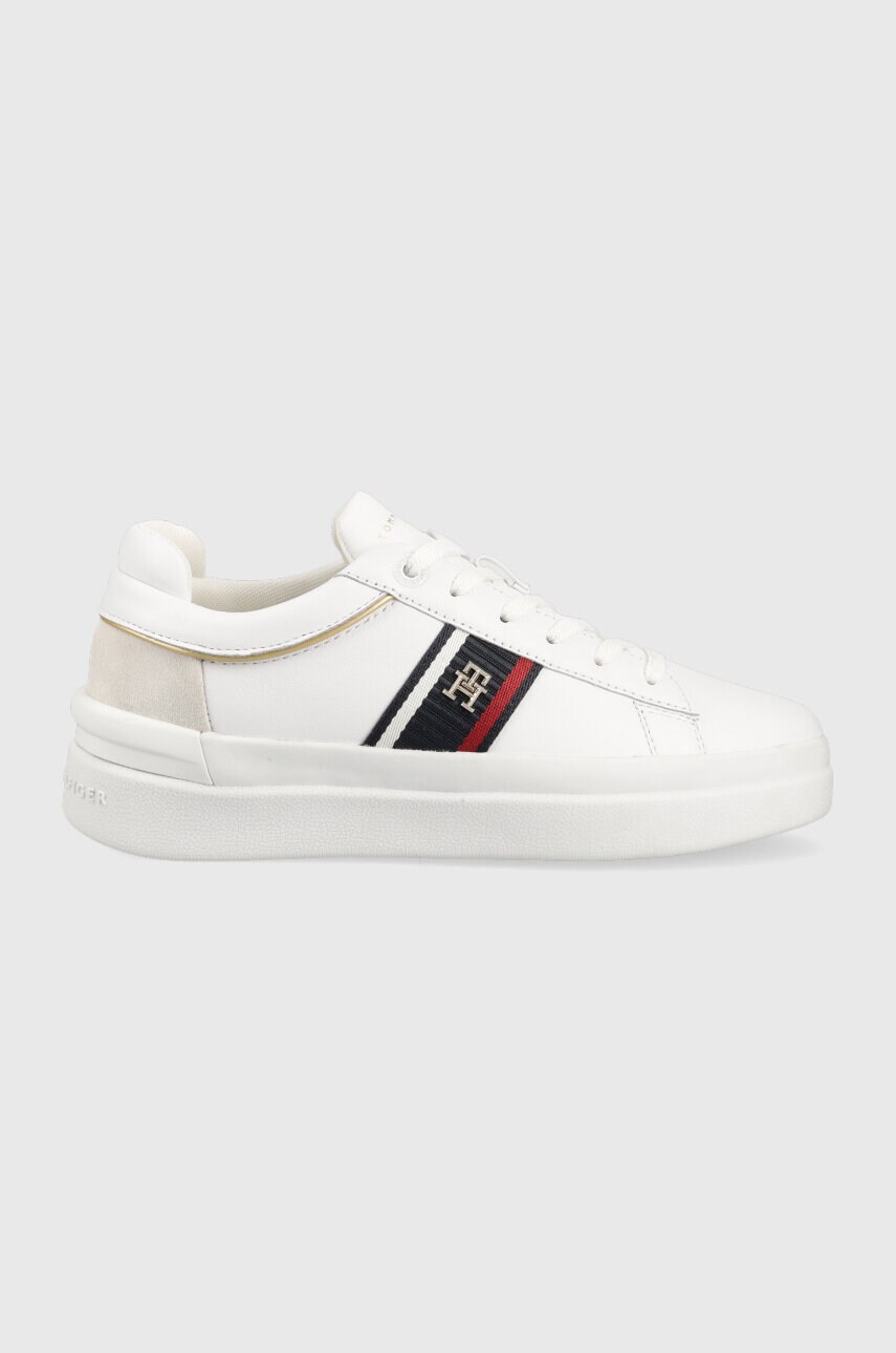 Kožené sneakers boty Tommy Hilfiger CORP WEBBING COURT bílá barva, FW0FW07387 - bílá -  Svršek: