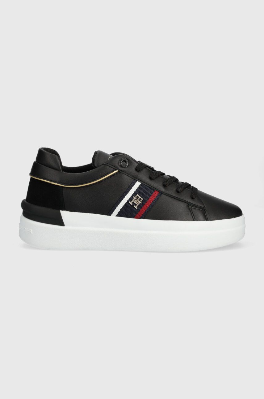 Kožené sneakers boty Tommy Hilfiger CORP WEBBING COURT černá barva, FW0FW07387 - černá -  Svrše