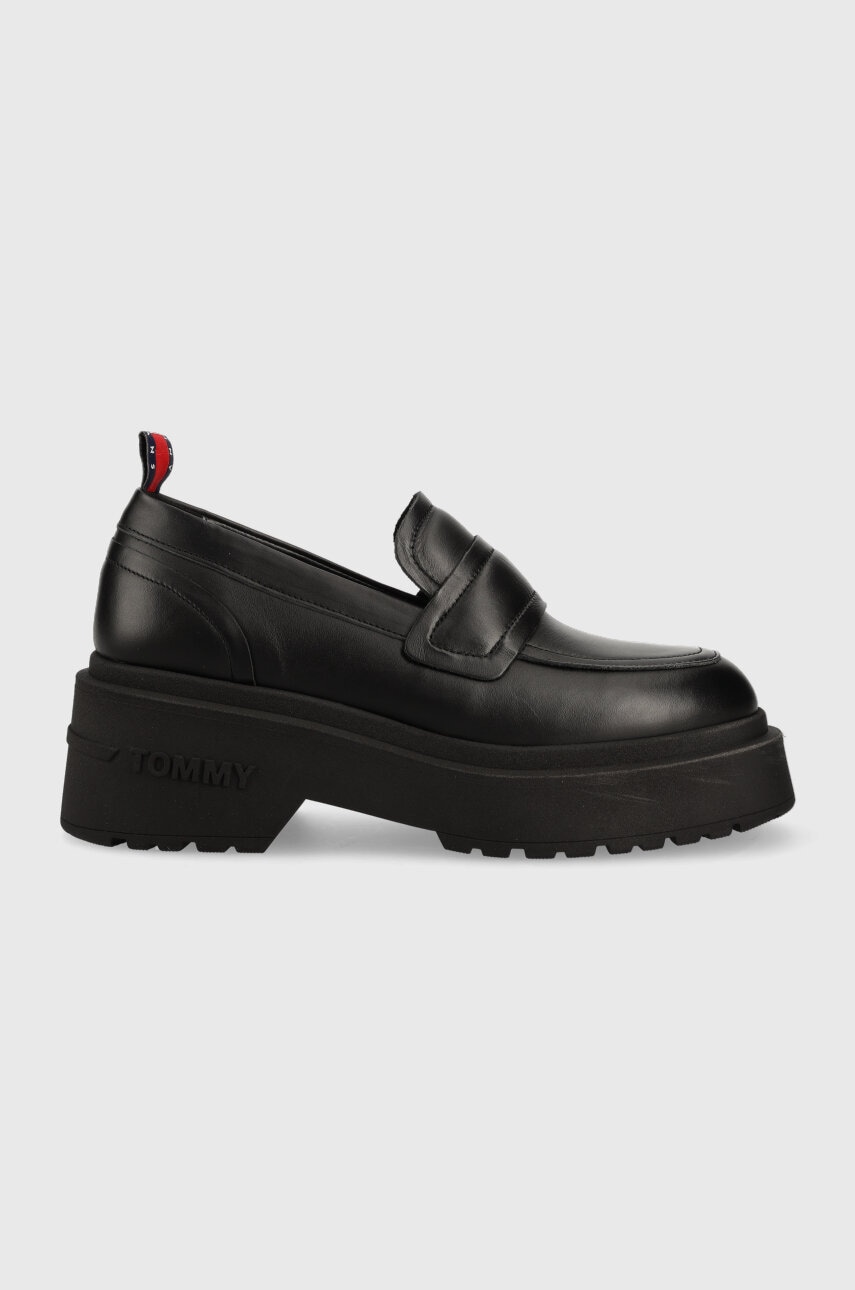 Tommy Jeans Mocasini De Piele Tjw Ava Loafer Femei, Culoarea Negru, Cu Platforma, En0en02218