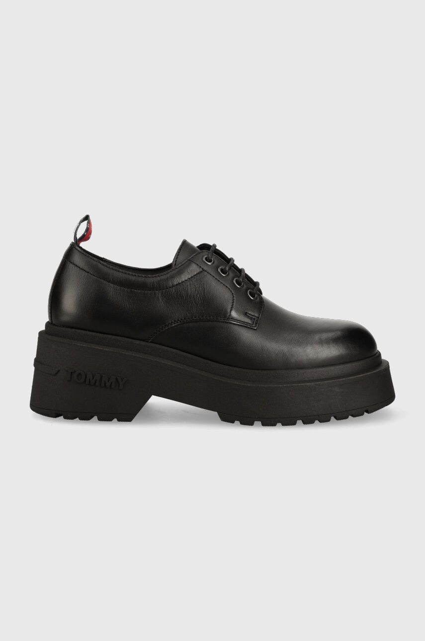 Tommy Jeans pantofi de piele TJW AVA LACE UP femei, culoarea negru, cu platforma, EN0EN02219 answear.ro