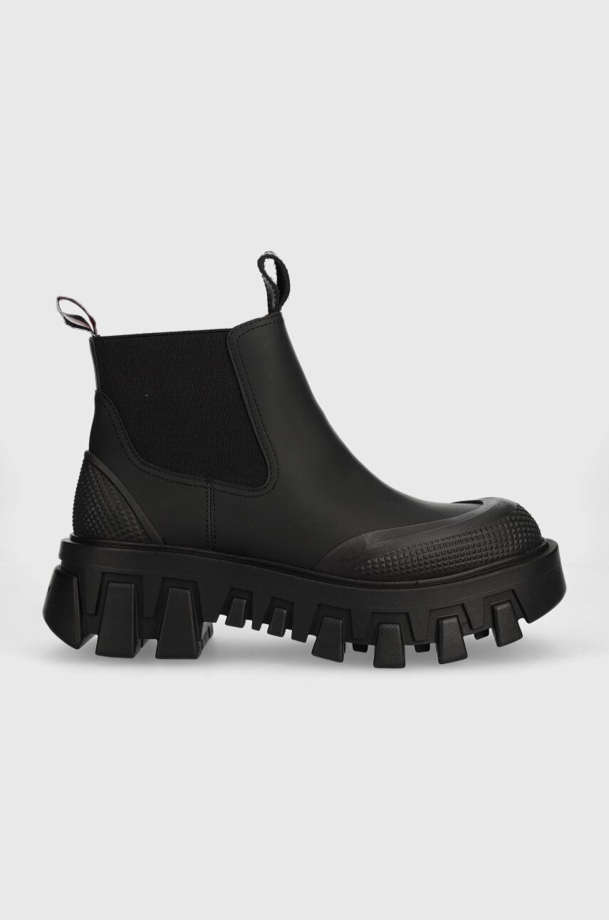 Tommy Jeans botine TJW RUBBER RAIN BOOT femei, culoarea negru, cu platforma, EN0EN02234