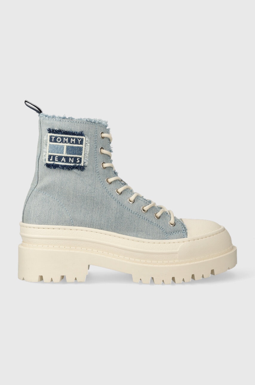 Kecky Tommy Jeans TJW FOXING DENIM BOOT dámské, EN0EN02348 - modrá -  Svršek: Textilní materiál