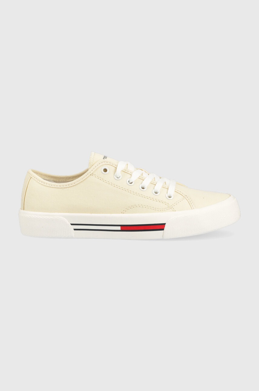 Tenisky Tommy Jeans TJW LOW CUT CANVAS dámské, žlutá barva, EN0EN02359 - žlutá -  Svršek: Texti