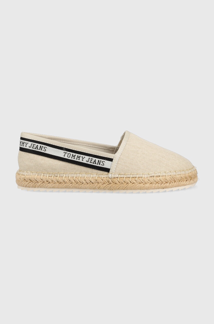 Levně Espadrilky Tommy Jeans TJW FLATFORM WEBBING béžová barva, EN0EN02362