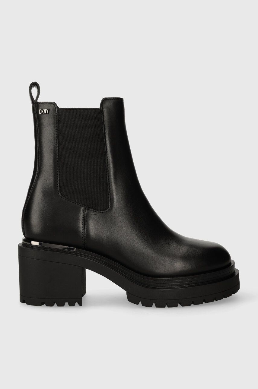 E-shop Kožené kotníkové boty Dkny Patria dámské, černá barva, na podpatku, K3340304
