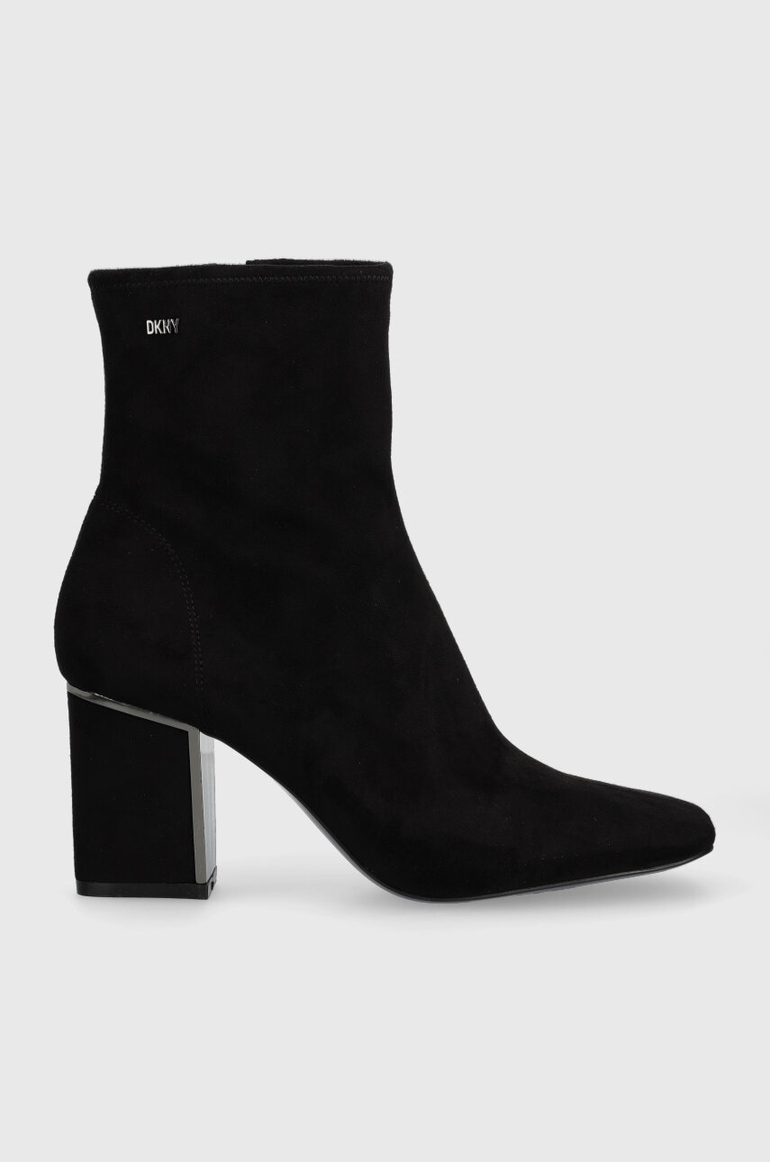 Dkny Botine K3251104 Femei, Culoarea Negru, Cu Toc Drept, Cavale