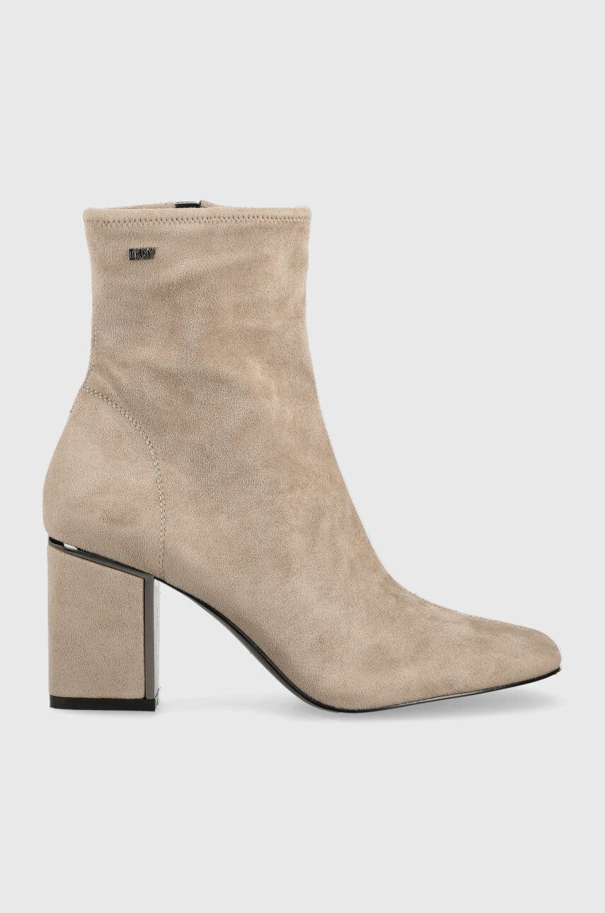 Dkny botine K3251104 femei, culoarea bej, cu toc drept, Cavale