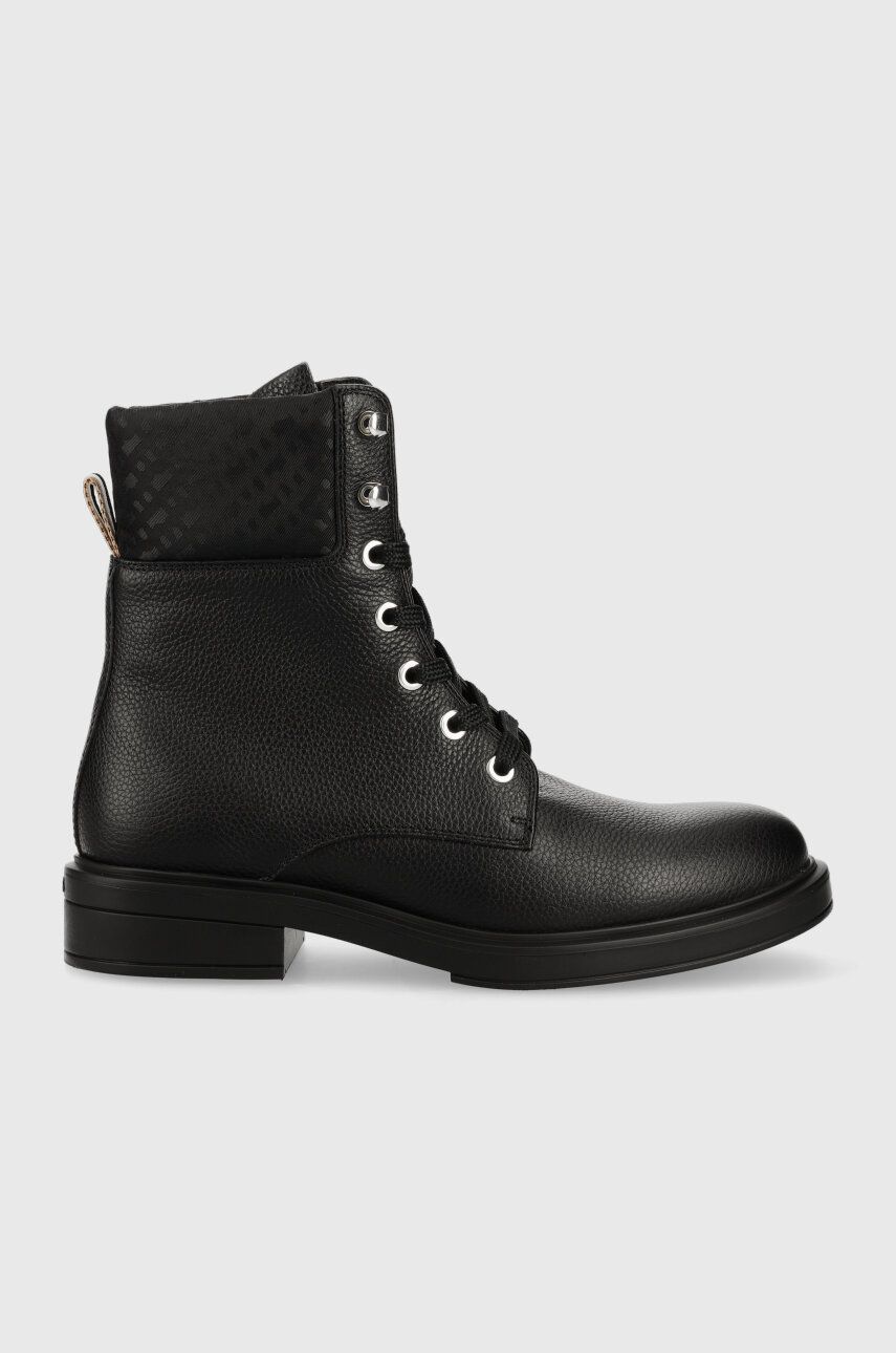 Kožené kotníkové boty BOSS Vanity dámské, černá barva, na plochém podpatku, 50498809 - černá - 