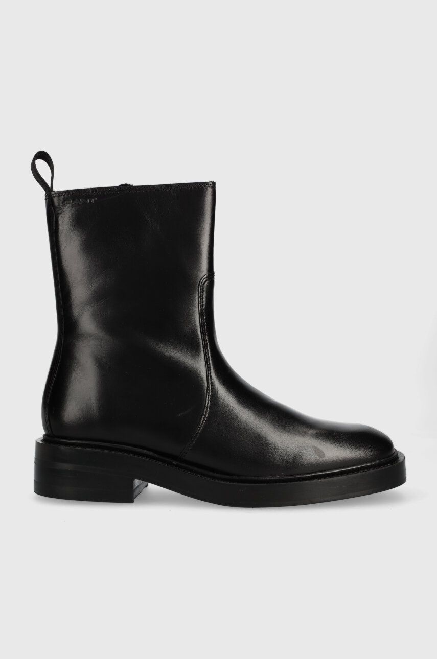 Kožené kotníkové boty Gant Fallwi dámské, černá barva, na plochém podpatku, 27541334.G00